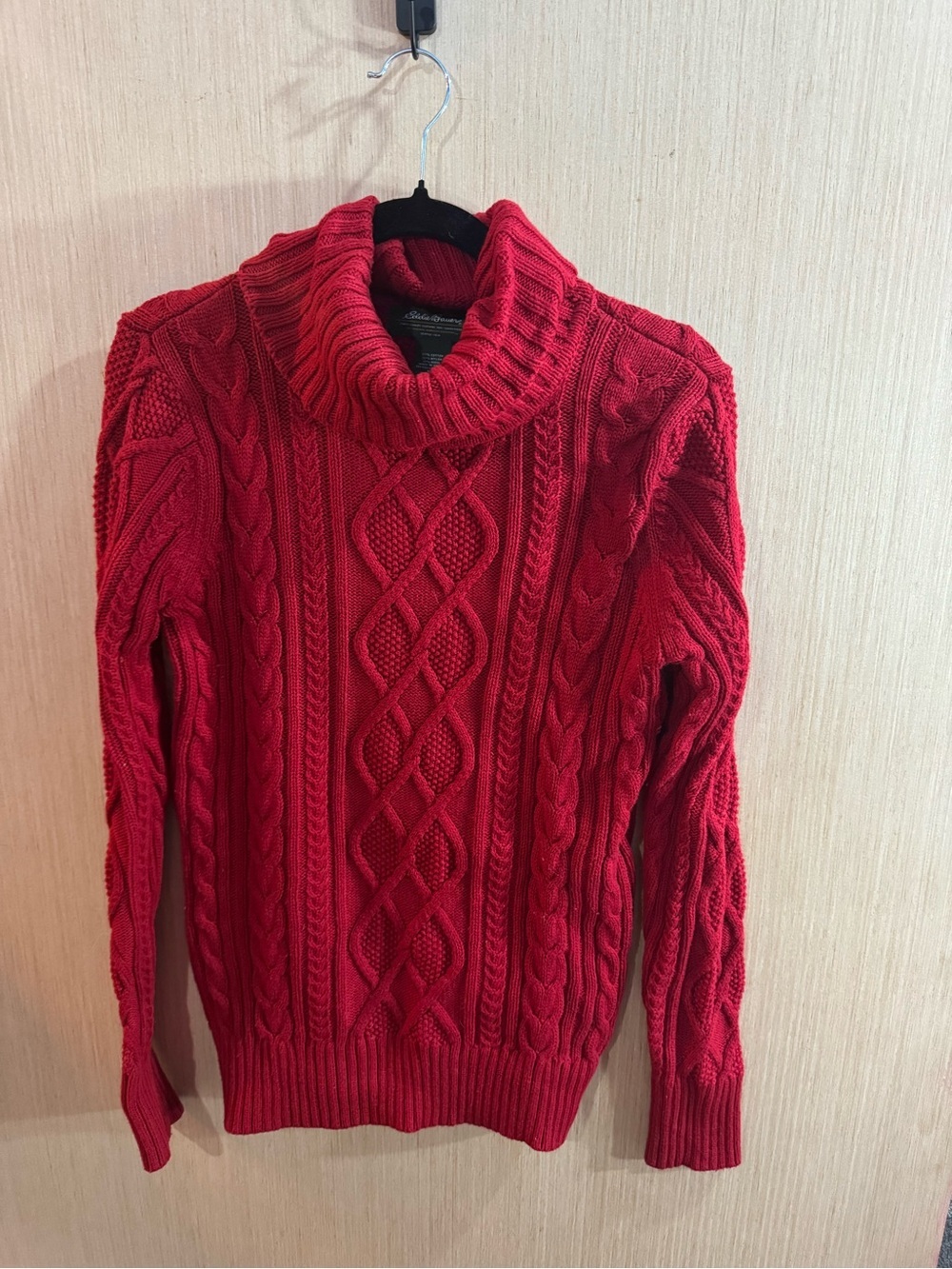 Eddie Bauer Red Cable-Knit Turtleneck Sweater Size Medium